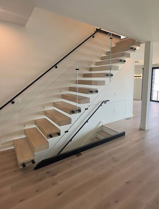 Floating staircase with LED lighting