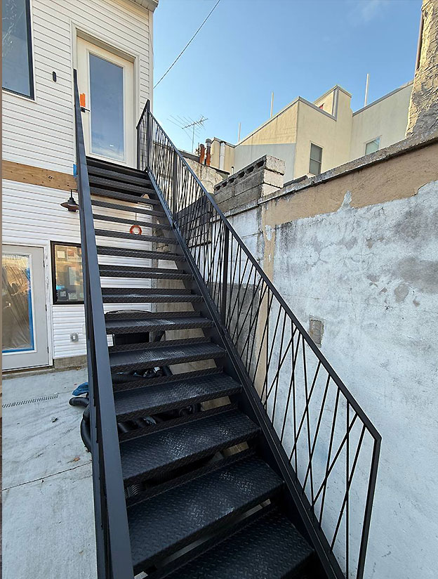Exterior fire escape staircase